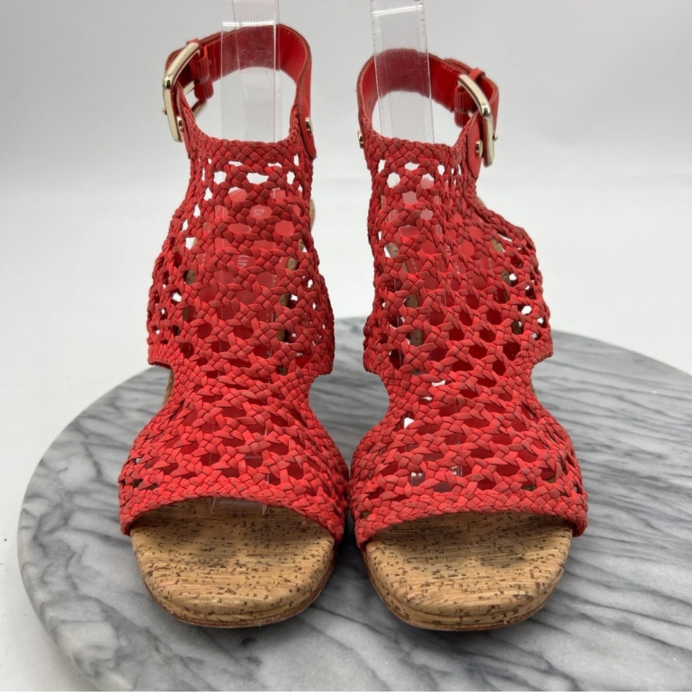 Donald J Pliner Women’s Sania‎ Cork Wedge Cage Slingback Coral Buckle Sz 9.5